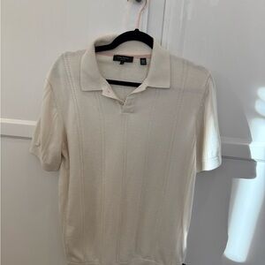 Ted Baker Cream Polo Shirt with Soft Knit Texture